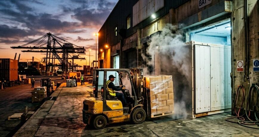 Eighteen days, one temperature. A step-by-step account of how a 40-foot reefer of frozen fruit travels from Ismailia to a European cold store — and what can go wrong.